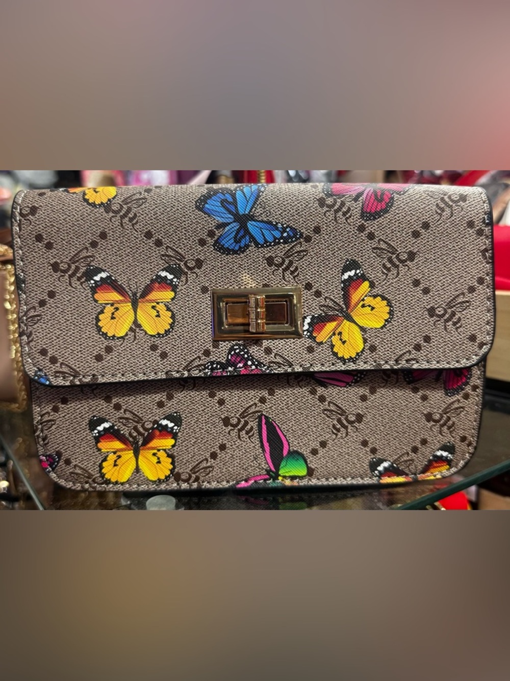 Butterfly Print Women’s Crossbody Bag in Multicolor